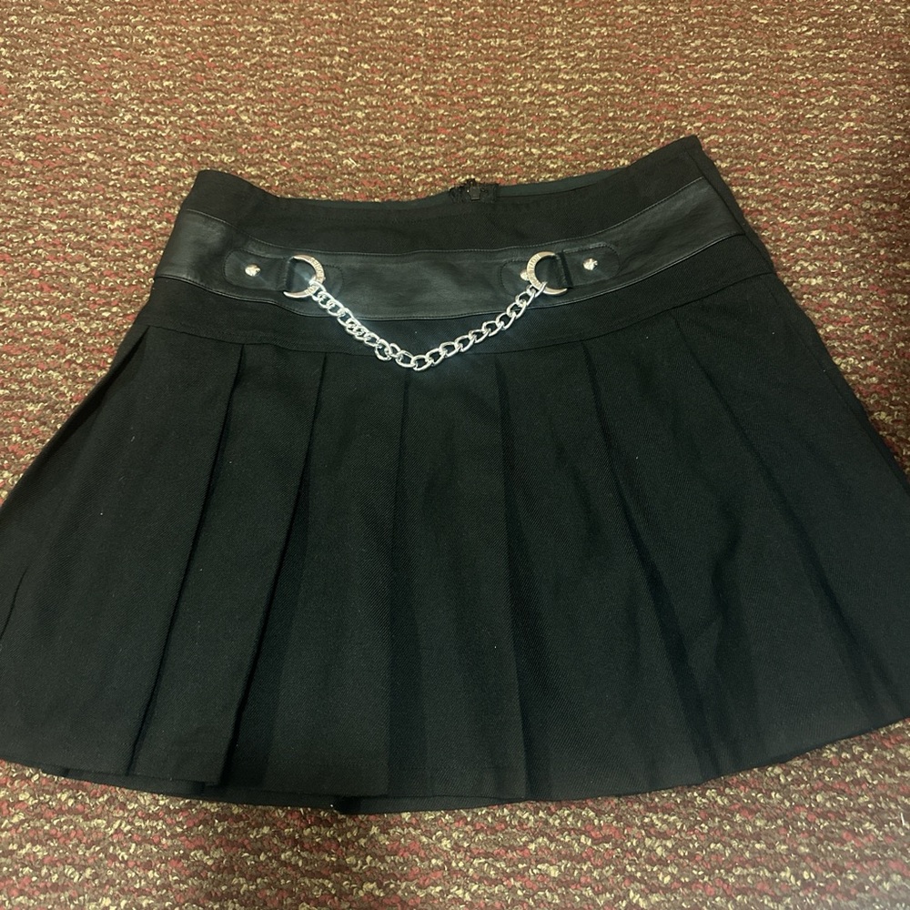 Black Pleated Skirt with Chain Detail